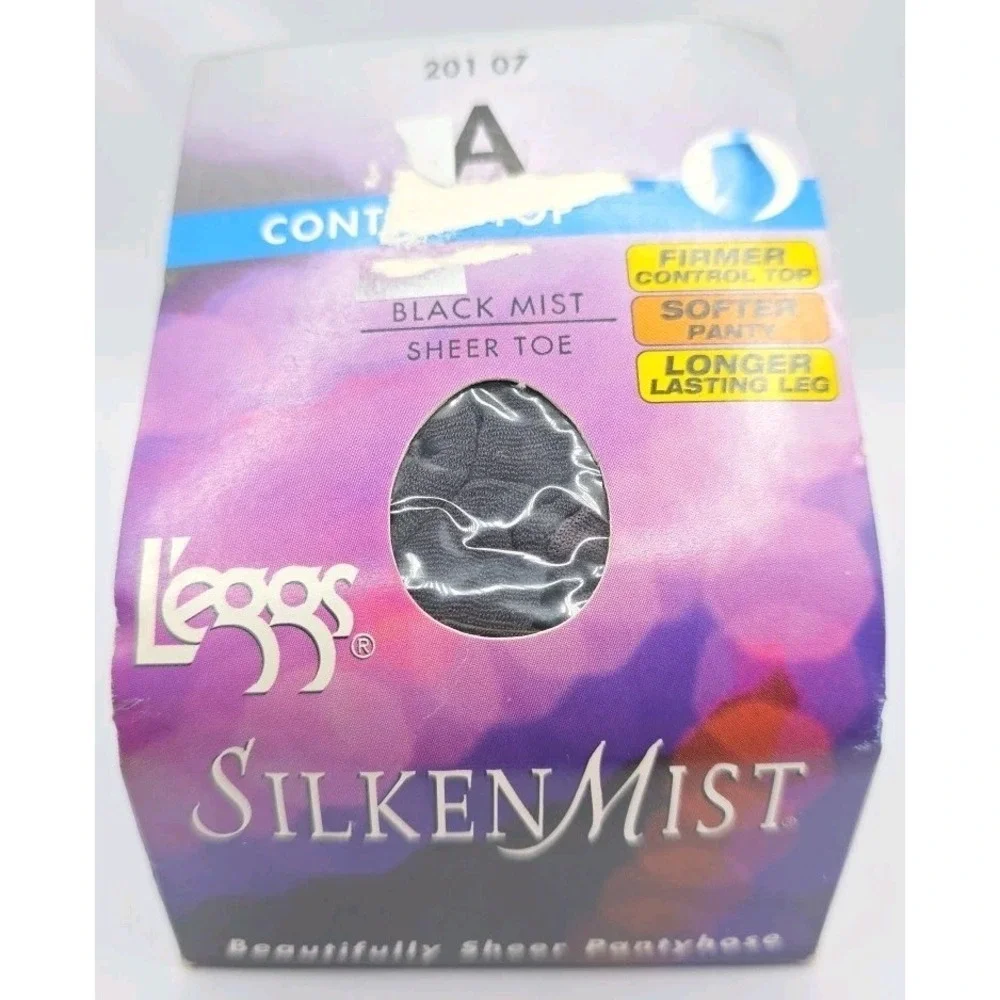 2 L'eggs Silken Mist Control Top Sheer Pantyhose Size A #20107 Black Mist